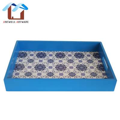 Special Design Home Decoration Blue Wooden Storage Box Food Serving Tray