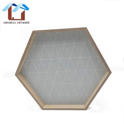 Home Decoration Gray Bottom Hexagon Printed Lacquer Storing Box Wood Serving Tray